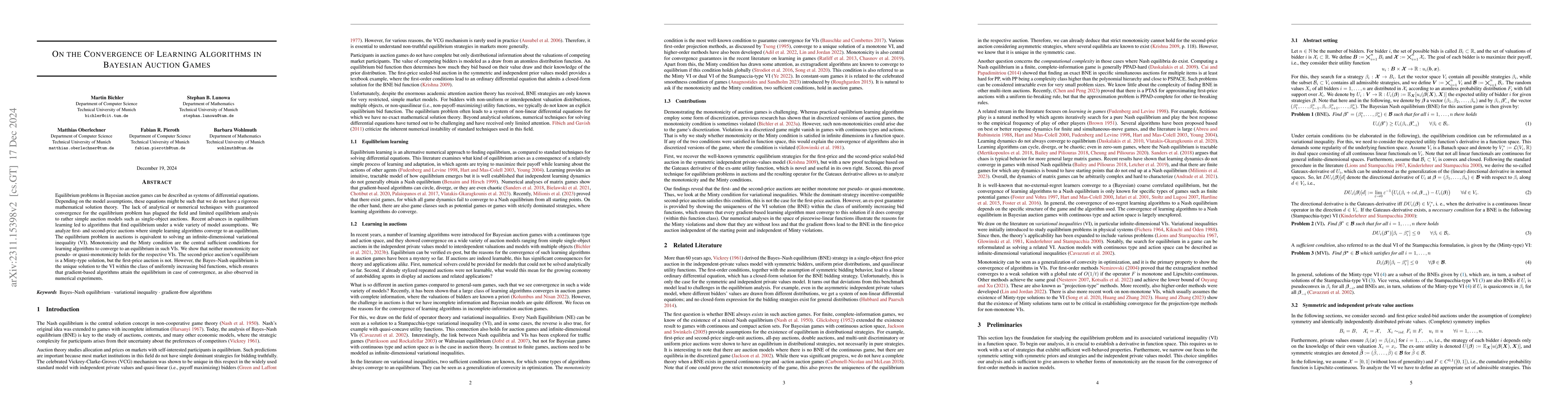 Thumbnail for On the Convergence of Learning Algorithms in Bayesian Auction Games