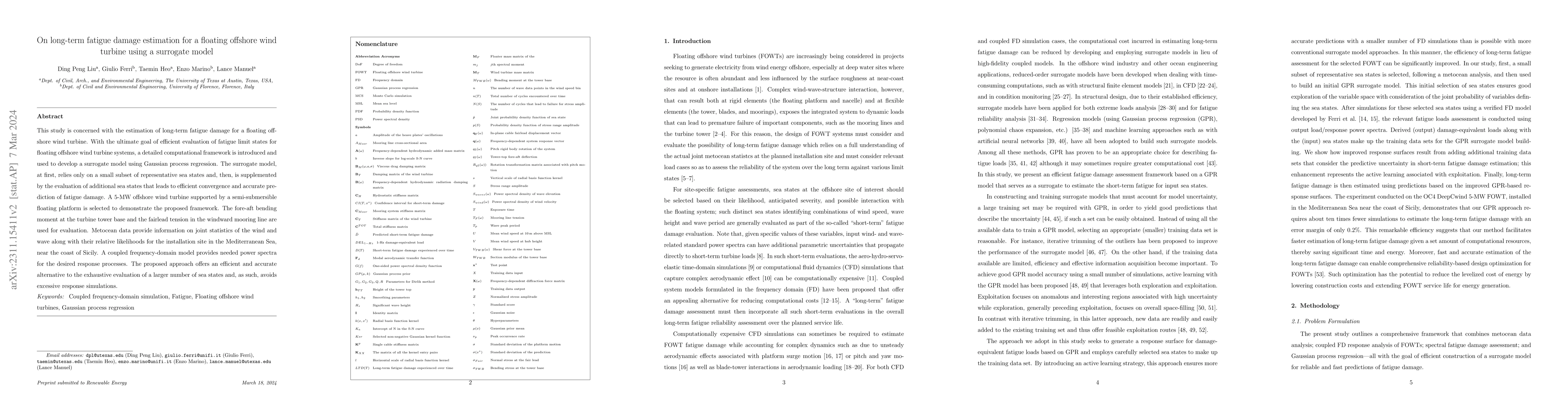 Thumbnail for On long-term fatigue damage estimation for a floating offshore wind
  turbine using a surrogate model
