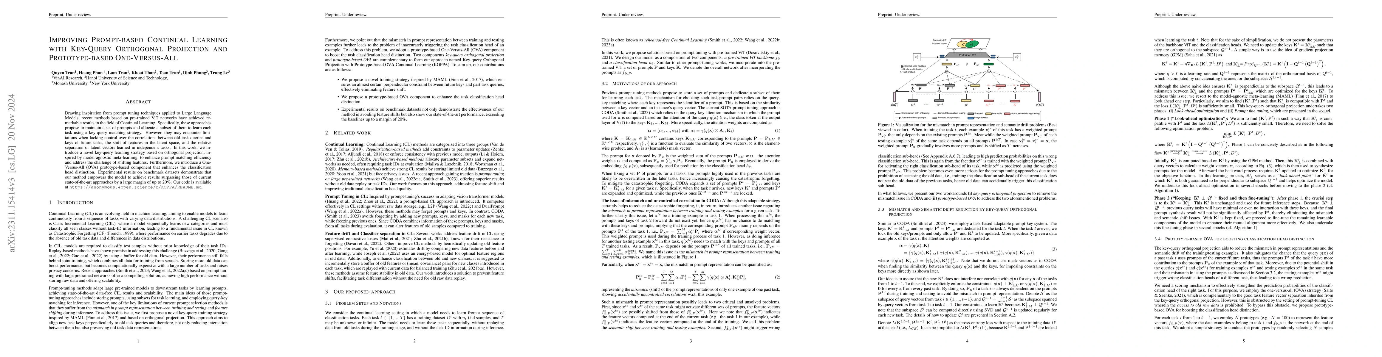 Thumbnail for KOPPA: Improving Prompt-based Continual Learning with Key-Query
  Orthogonal Projection and Prototype-based One-Versus-All