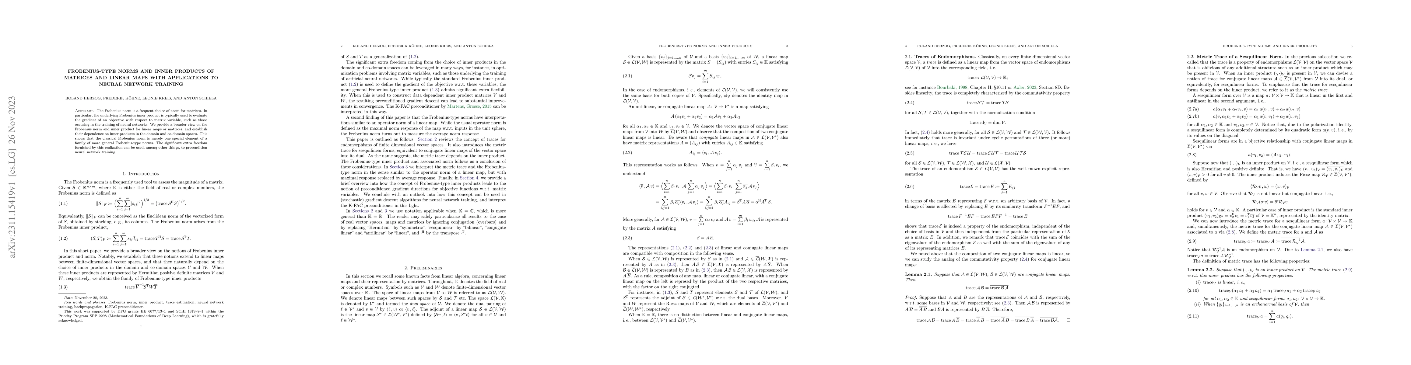 Thumbnail for Frobenius-Type Norms and Inner Products of Matrices and Linear Maps with
  Applications to Neural Network Training