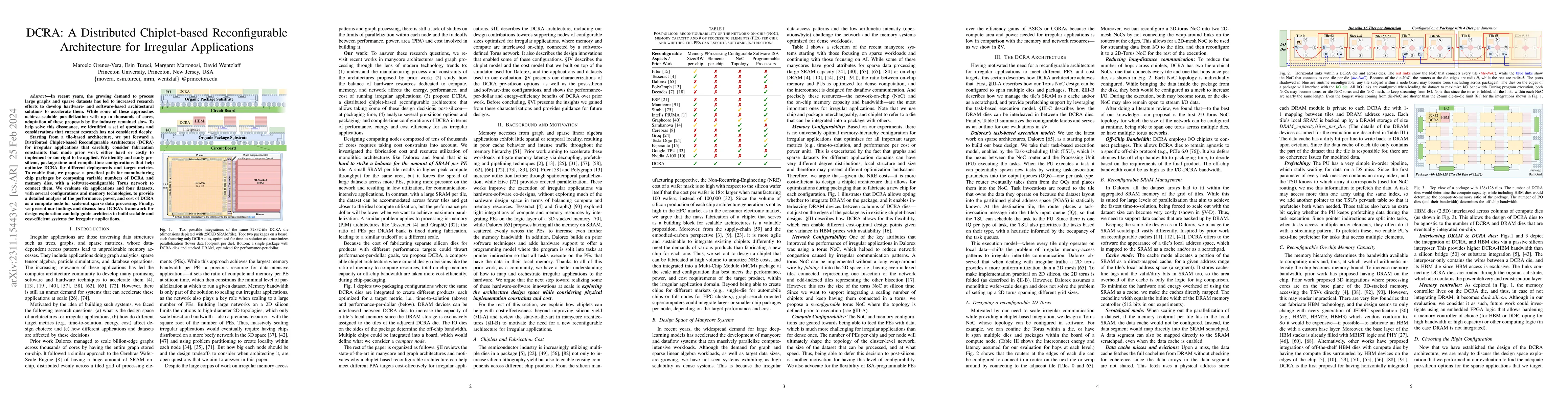 Thumbnail for DCRA: A Distributed Chiplet-based Reconfigurable Architecture for
  Irregular Applications