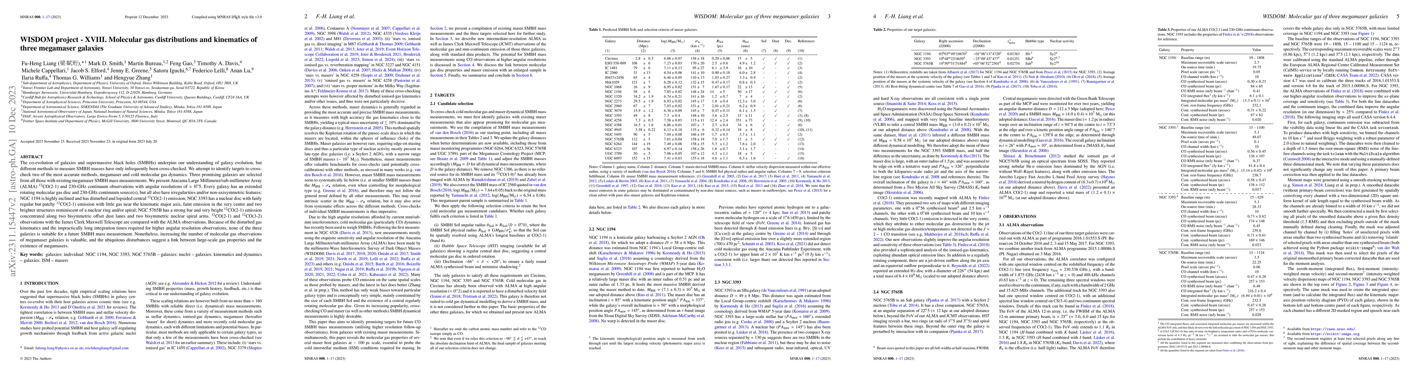 Thumbnail for WISDOM project -- XVIII. Molecular gas distributions and kinematics of
  three megamaser galaxies