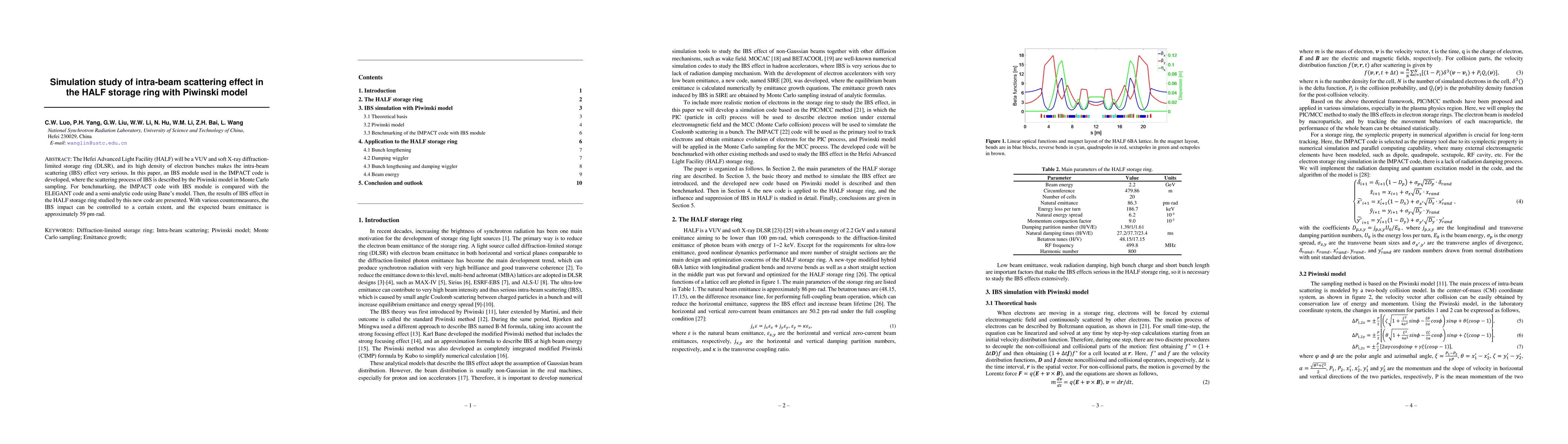 Thumbnail for Simulation study of intra-beam scattering effect in the HALF storage
  ring with Piwinski model