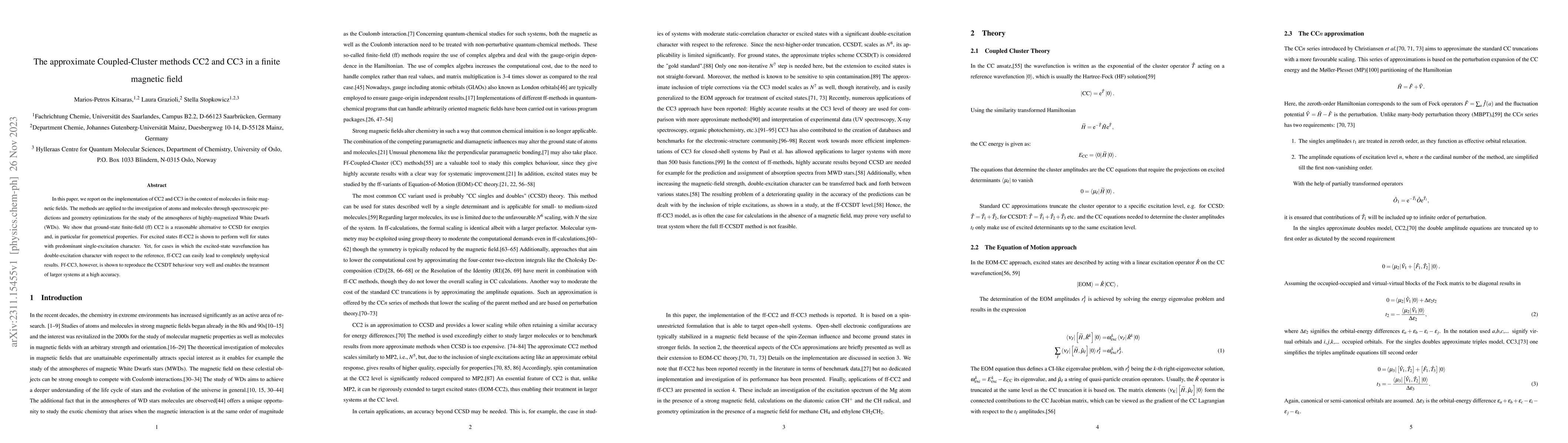 Thumbnail for The approximate Coupled-Cluster methods CC2 and CC3 in a finite magnetic
  field