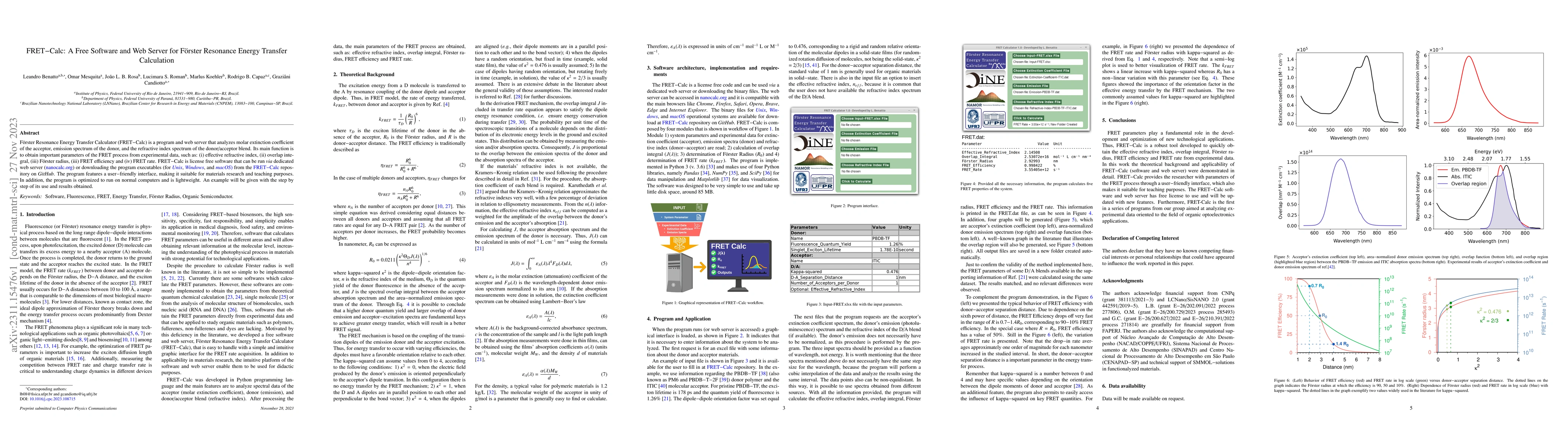 Thumbnail for FRET$-$Calc: A Free Software and Web Server for F\"orster Resonance
  Energy Transfer Calculation