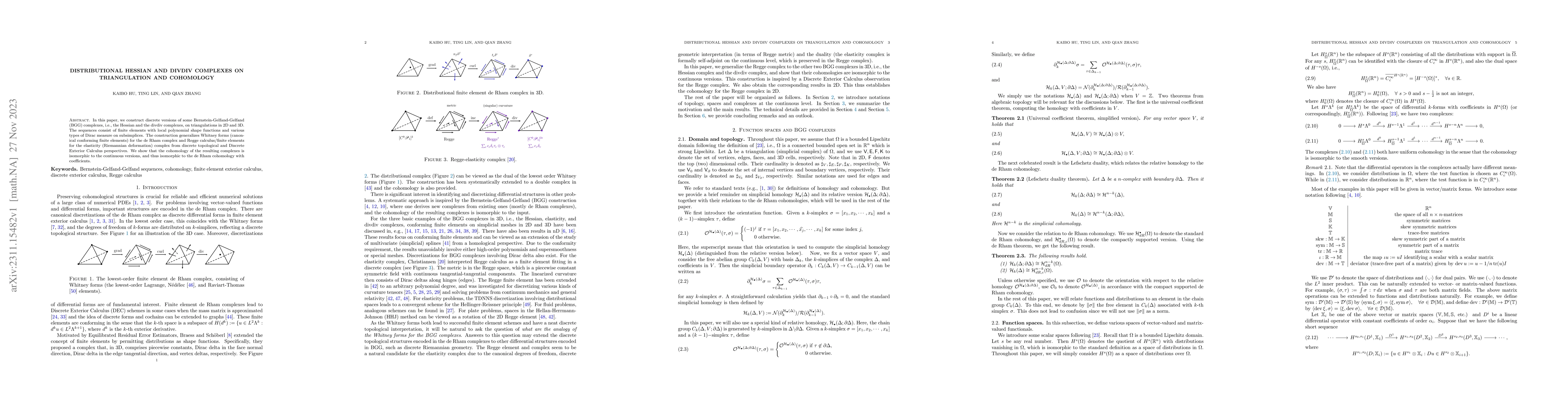 Thumbnail for Distributional Hessian and divdiv complexes on triangulation and
  cohomology