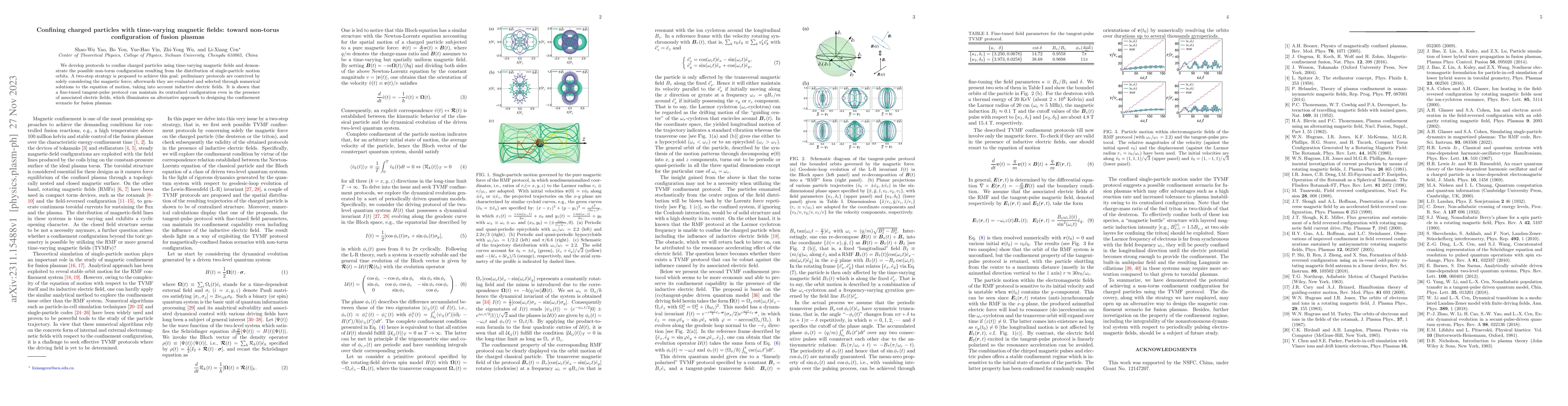 Thumbnail for Confining charged particles with time-varying magnetic fields: toward
  non-torus configuration of fusion plasmas
