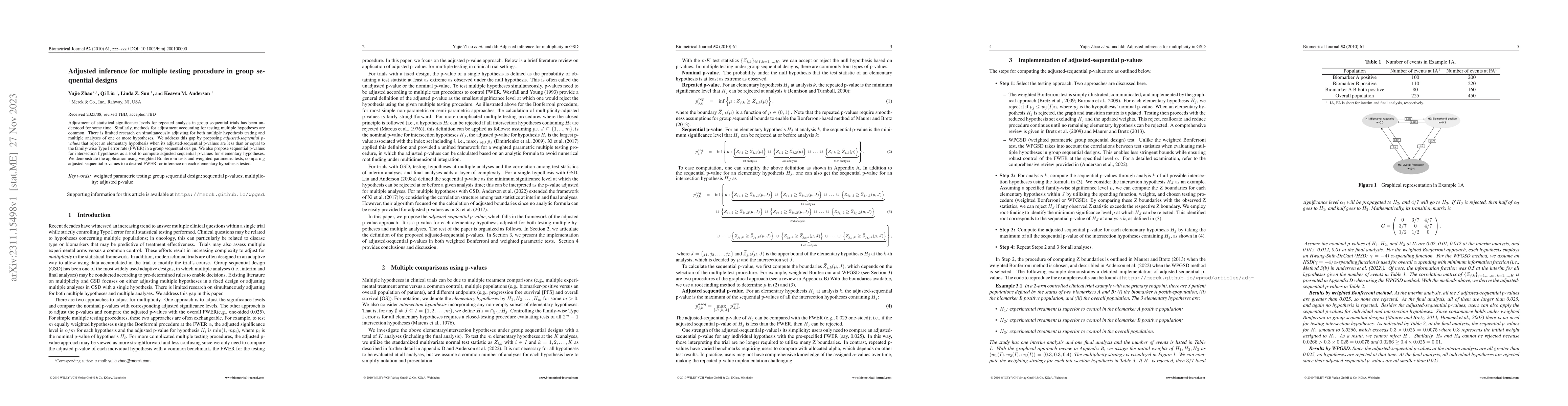 Thumbnail for Adjusted inference for multiple testing procedure in group sequential
  designs