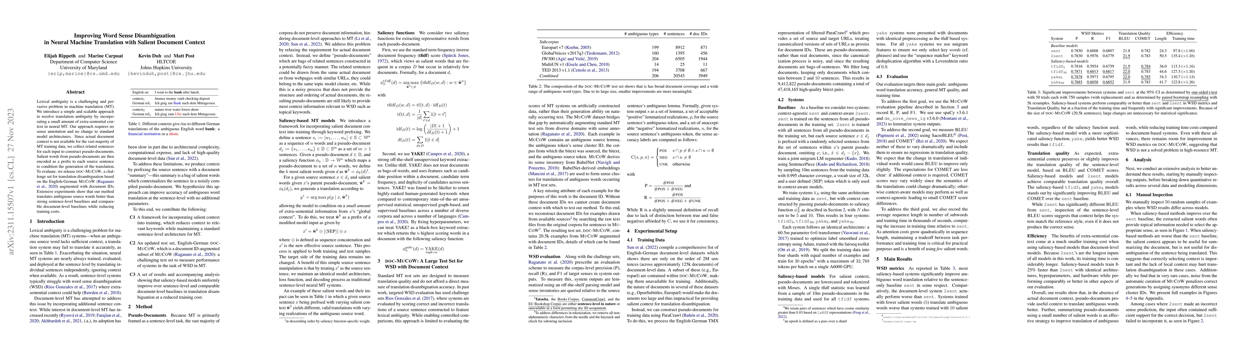 Thumbnail for Improving Word Sense Disambiguation in Neural Machine Translation with
  Salient Document Context