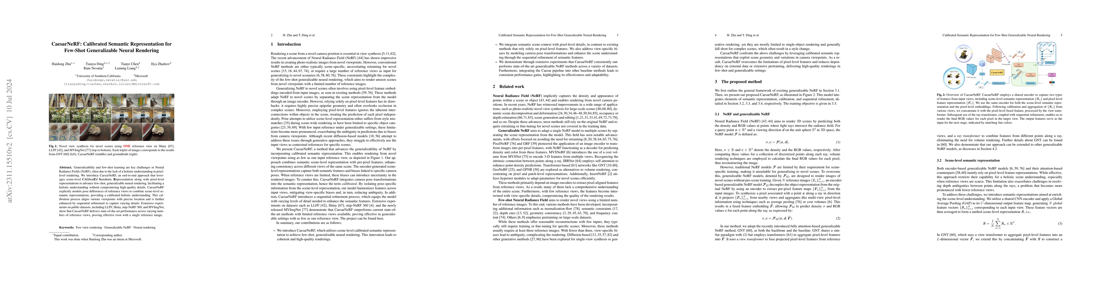 Thumbnail for CaesarNeRF: Calibrated Semantic Representation for Few-shot
  Generalizable Neural Rendering