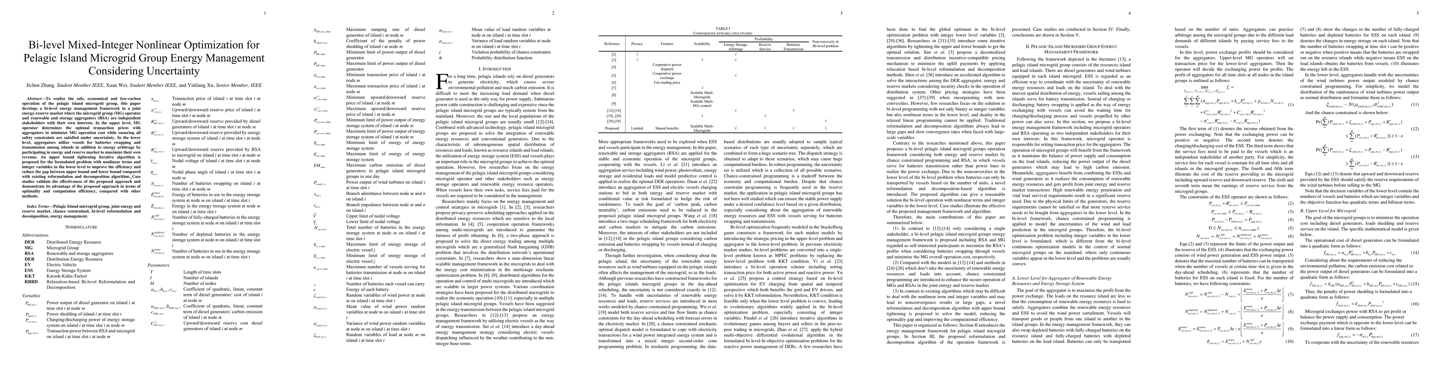Thumbnail for Bi-level Mixed-Integer Nonlinear Optimization for Pelagic Island
  Microgrid Group Energy Management Considering Uncertainty