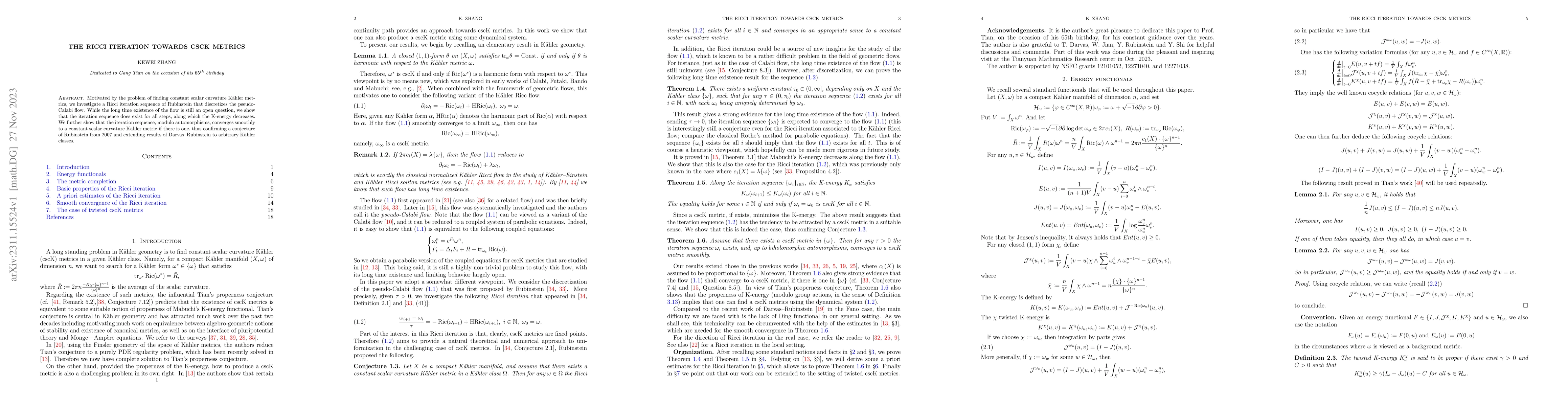 Thumbnail for The Ricci iteration towards cscK metrics