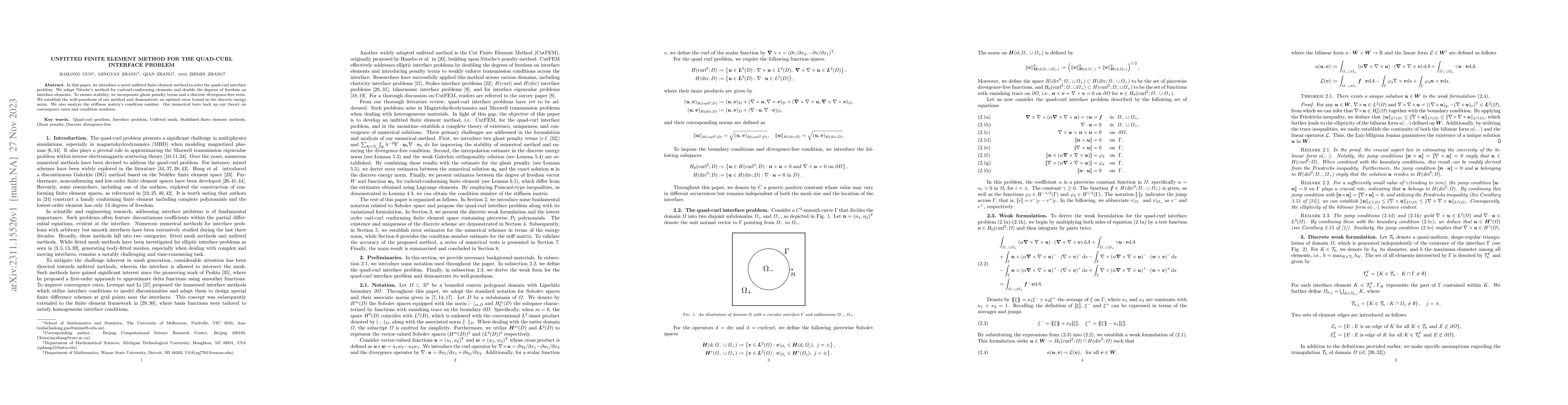 Thumbnail for Unfitted finite element method for the quad-curl interface problem