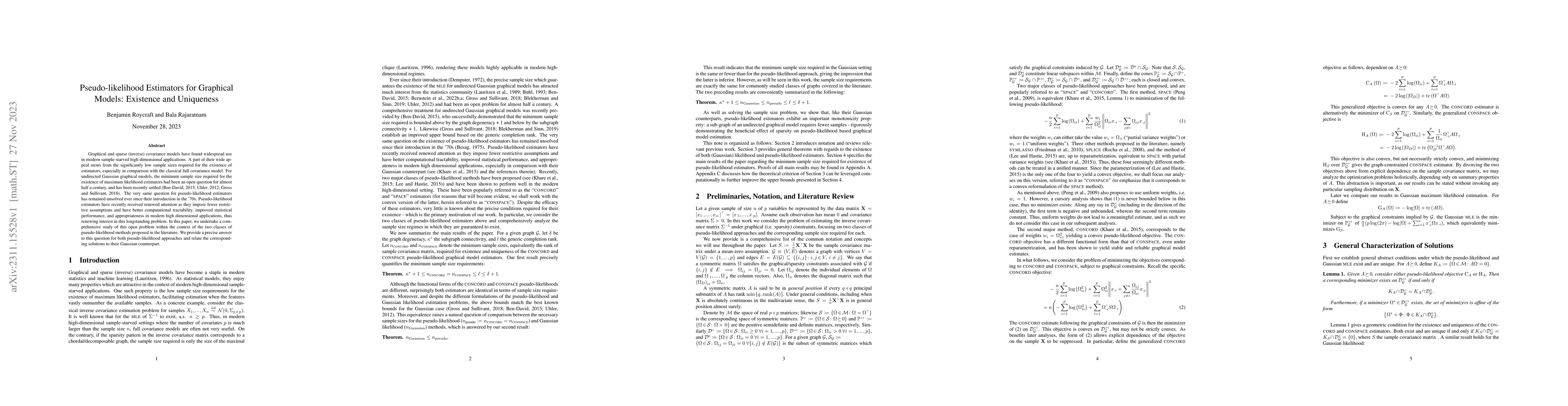 Thumbnail for Pseudo-likelihood Estimators for Graphical Models: Existence and
  Uniqueness