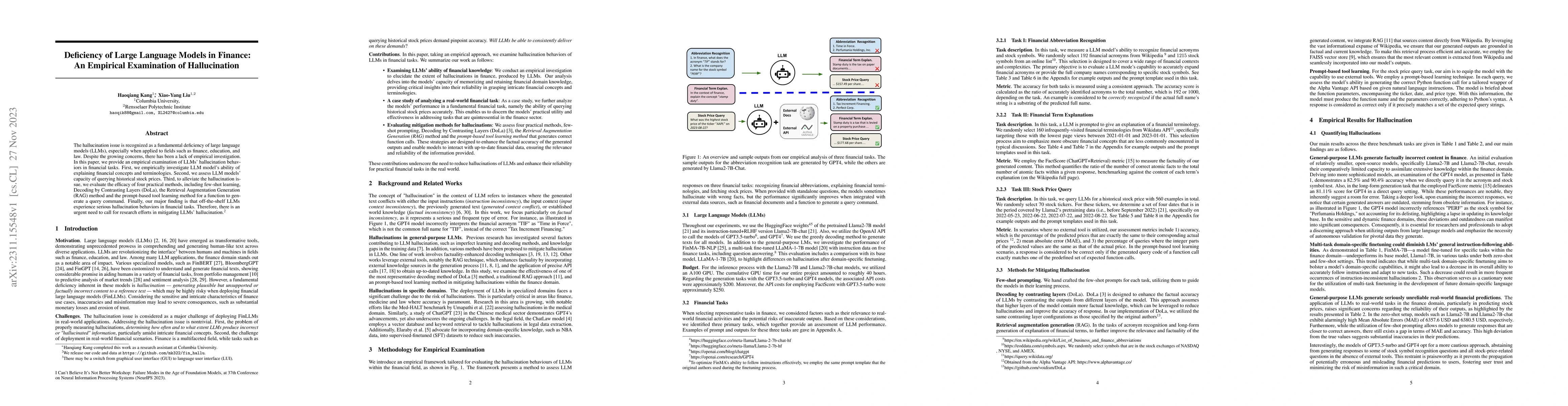 Thumbnail for Deficiency of Large Language Models in Finance: An Empirical Examination
  of Hallucination