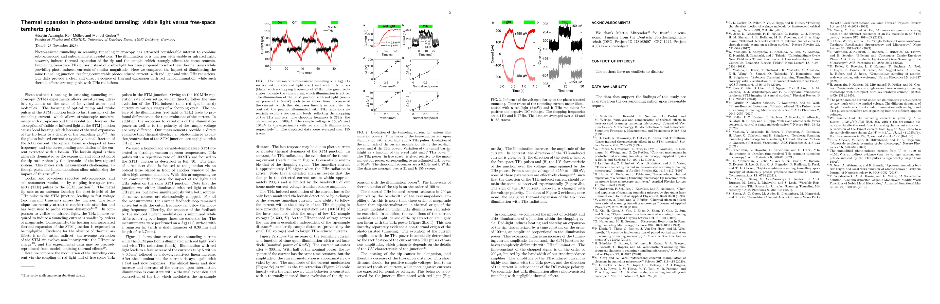 Thumbnail for Thermal expansion in photo-assisted tunneling: visible light versus
  free-space terahertz pulses