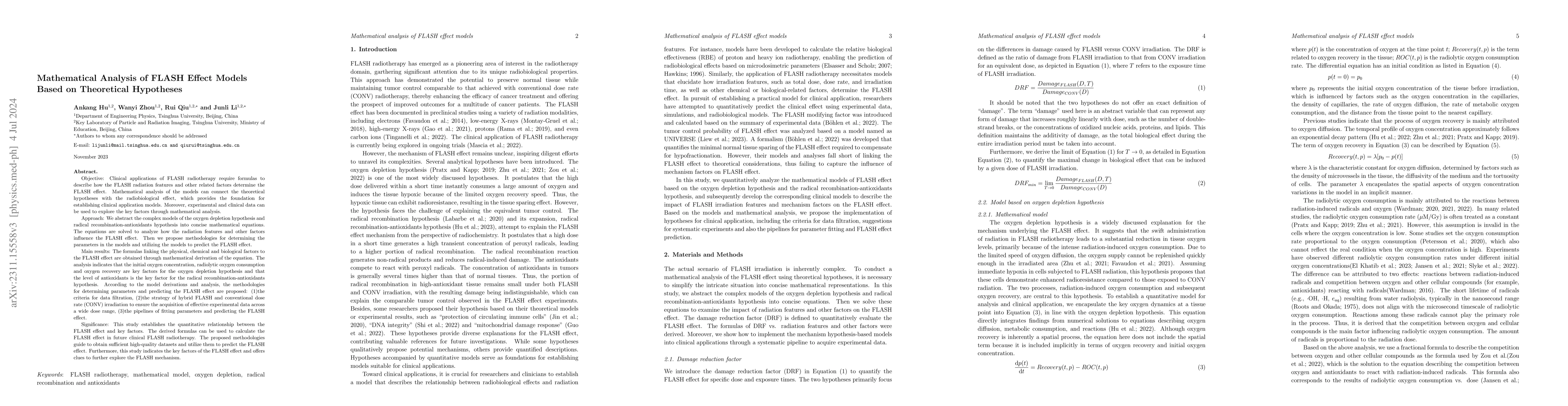 Thumbnail for Mathematical Analysis of FLASH Effect Models Based on Theoretical
  Hypotheses