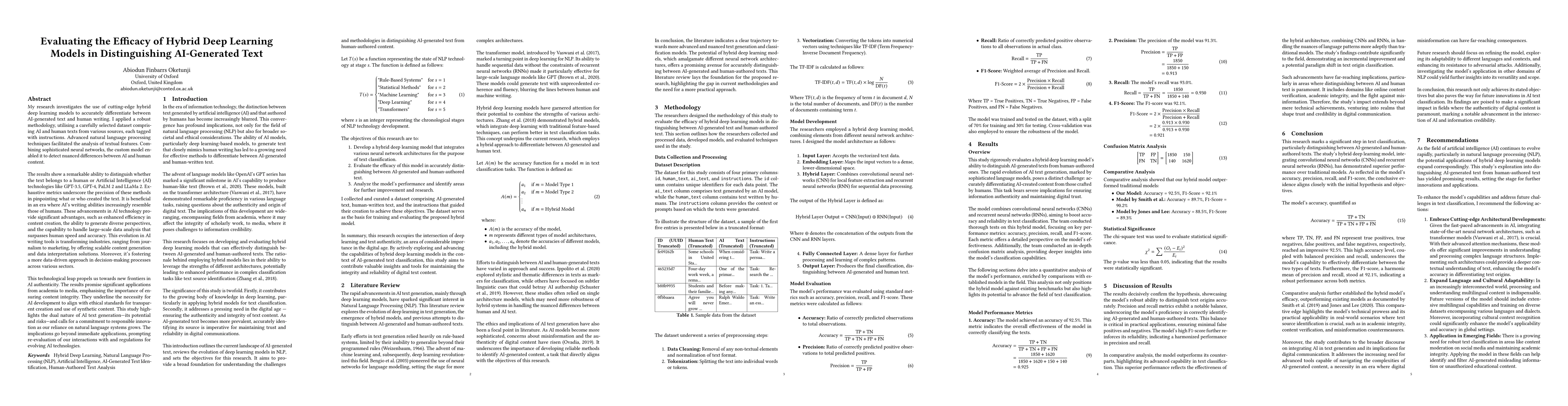 Thumbnail for Evaluating the Efficacy of Hybrid Deep Learning Models in Distinguishing
  AI-Generated Text
