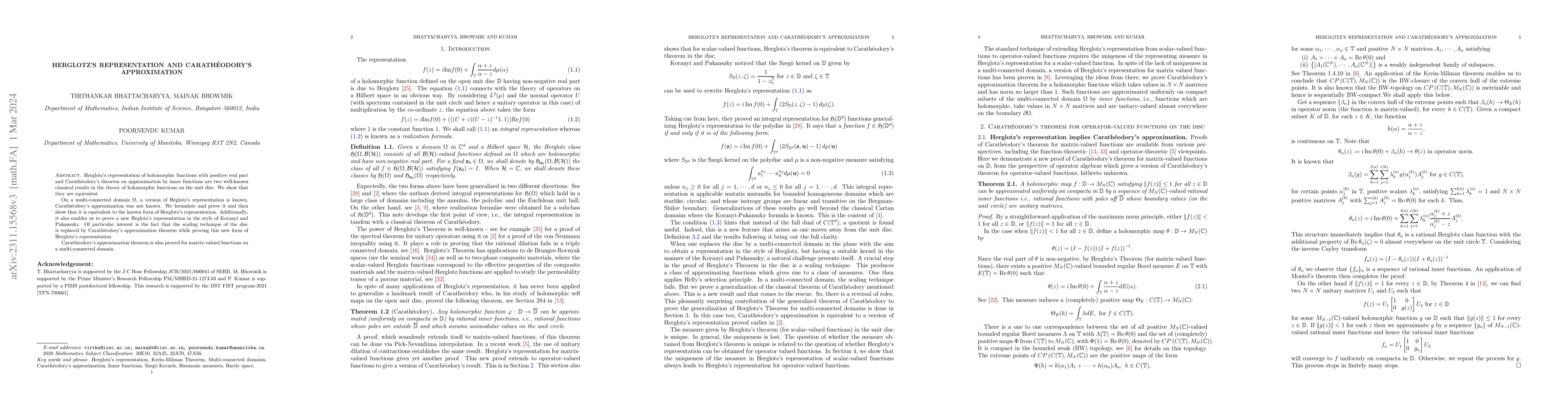Thumbnail for Herglotz's representation and Caratheodory's approximation