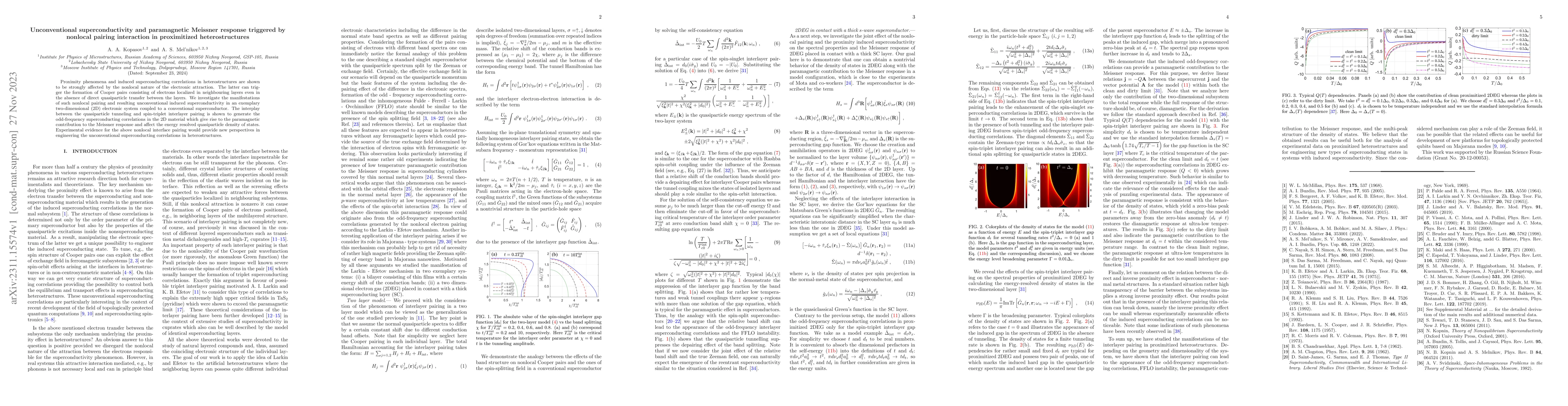 Thumbnail for Unconventional superconductivity and paramagnetic Meissner response
  triggered by nonlocal pairing interaction in proximitized heterostructures
