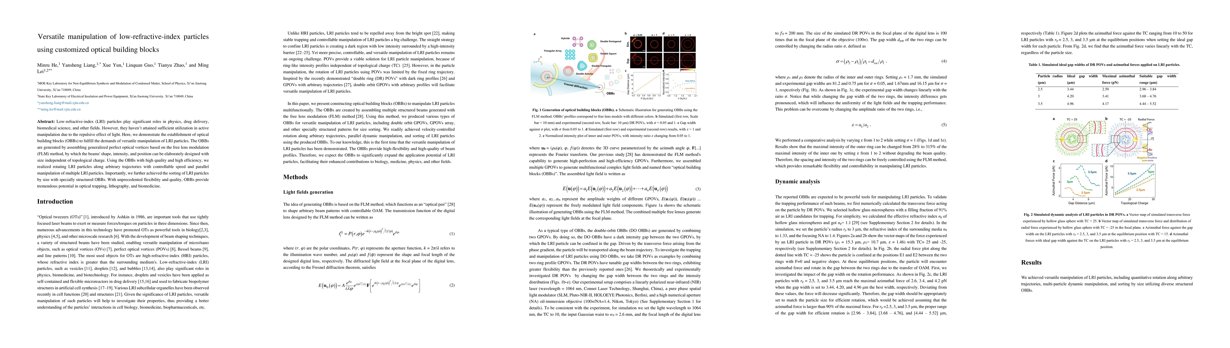 Thumbnail for Versatile manipulation of low-refractive-index particles using
  customized optical building blocks