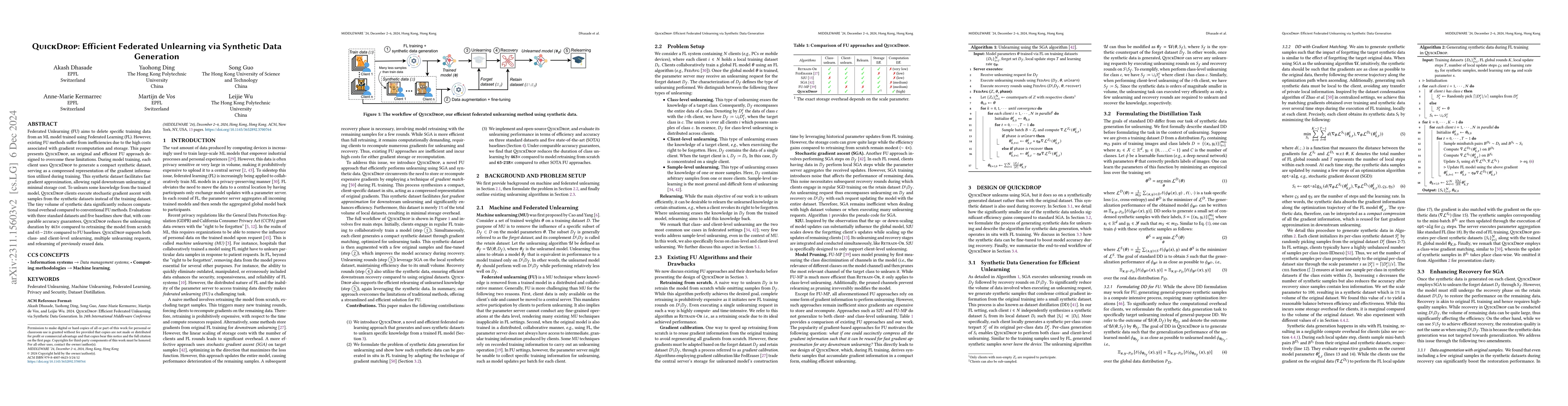 Thumbnail for QuickDrop: Efficient Federated Unlearning by Integrated Dataset
  Distillation