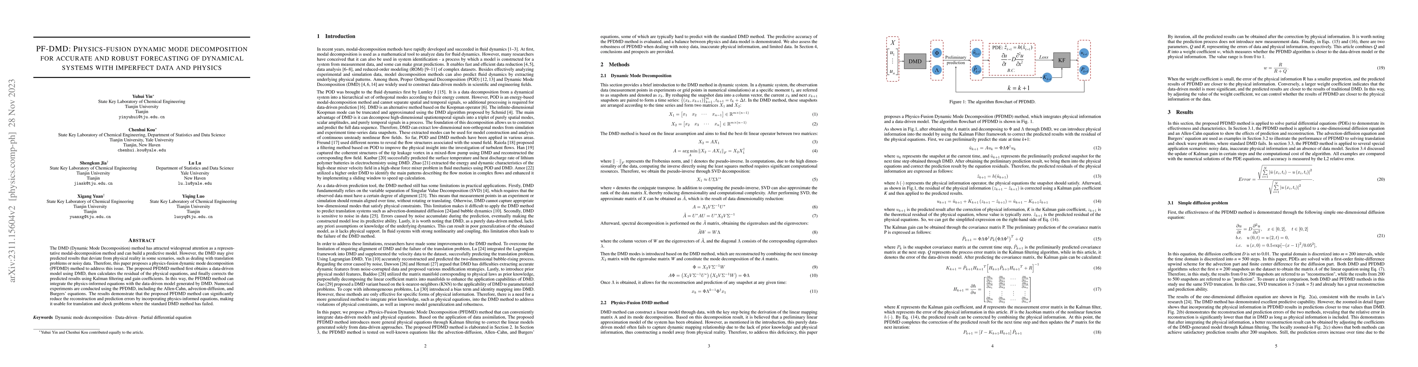 Thumbnail for PF-DMD: Physics-fusion dynamic mode decomposition for accurate and
  robust forecasting of dynamical systems with imperfect data and physics