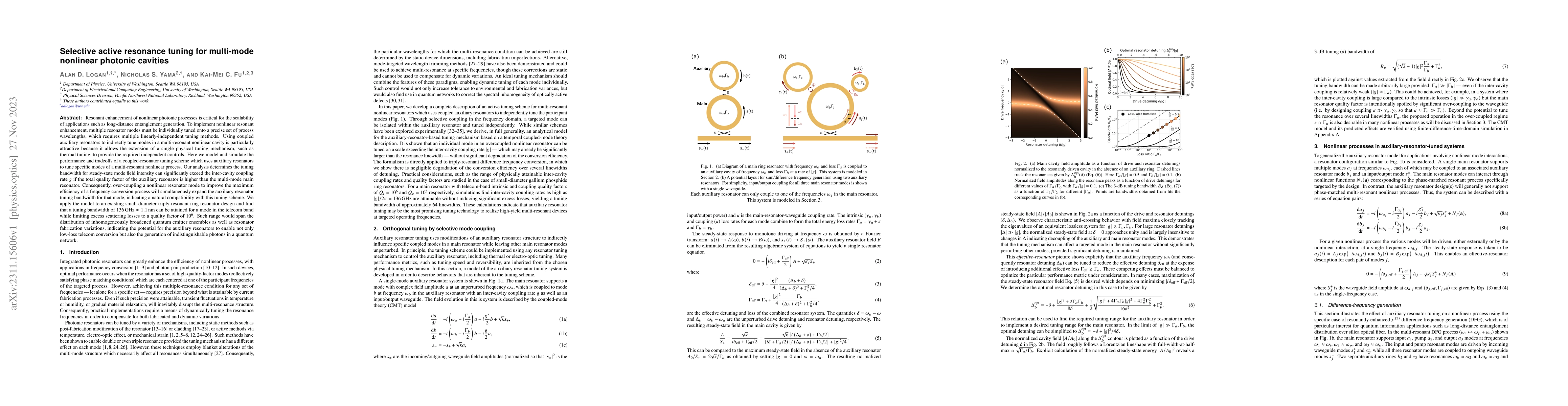 Thumbnail for Selective active resonance tuning for multi-mode nonlinear photonic
  cavities