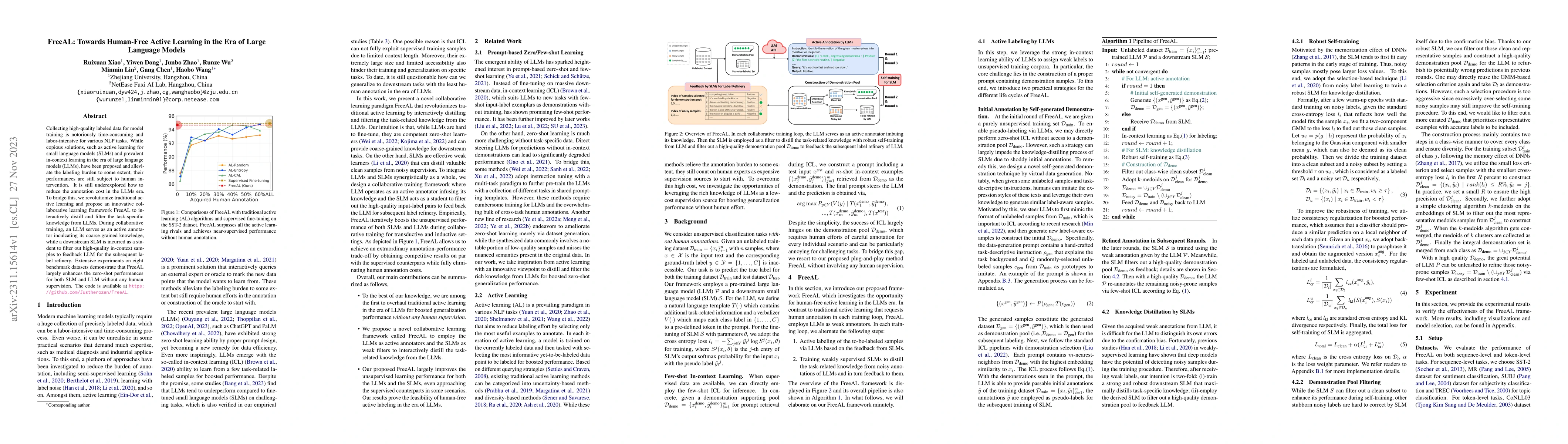 Thumbnail for FreeAL: Towards Human-Free Active Learning in the Era of Large Language
  Models