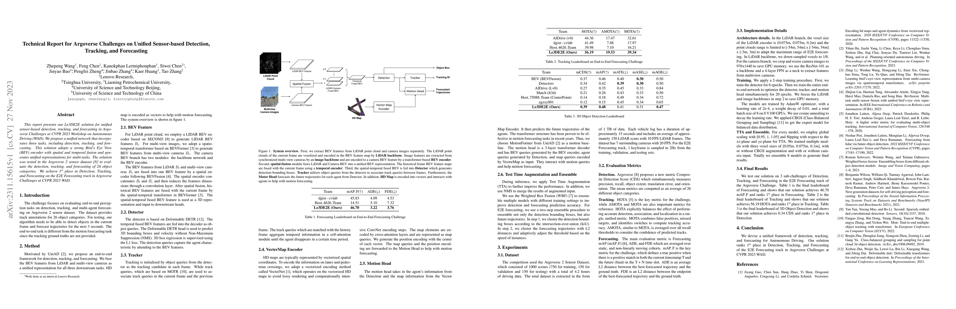 Thumbnail for Technical Report for Argoverse Challenges on Unified Sensor-based
  Detection, Tracking, and Forecasting