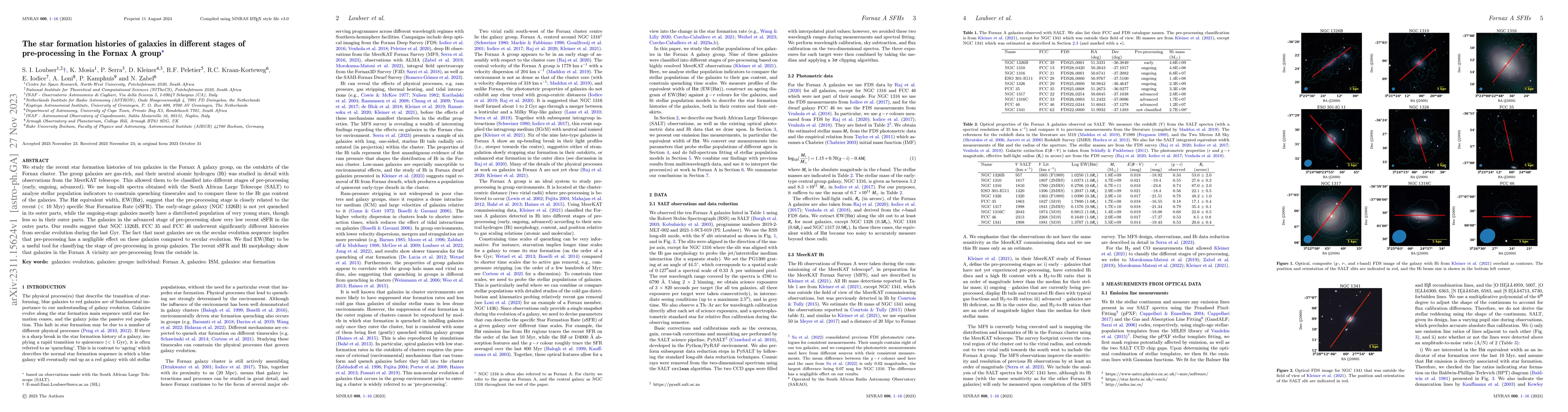 Thumbnail for The star formation histories of galaxies in different stages of
  pre-processing in the Fornax A group