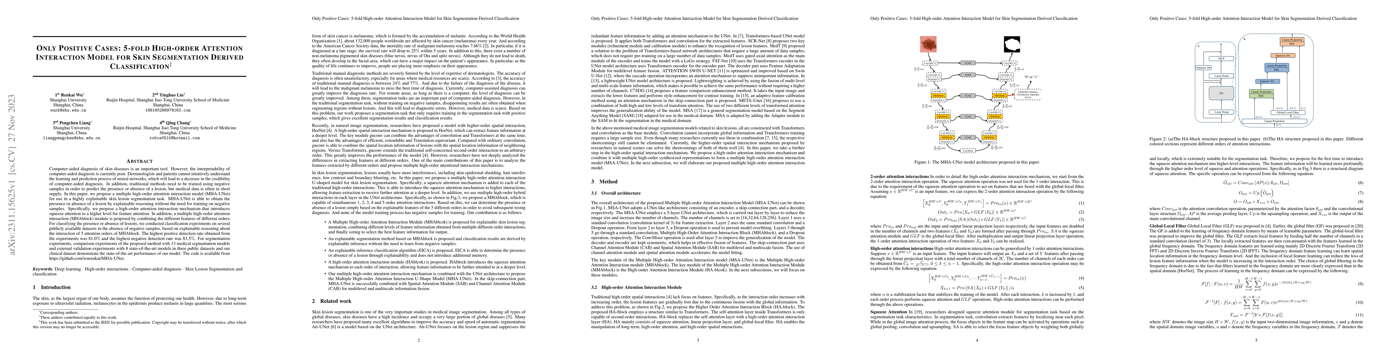 Thumbnail for Only Positive Cases: 5-fold High-order Attention Interaction Model for
  Skin Segmentation Derived Classification