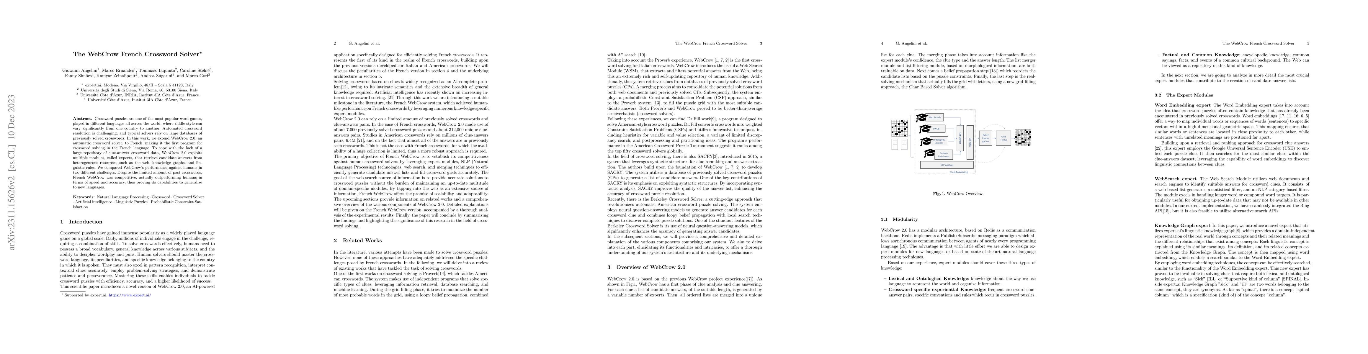 Thumbnail for The WebCrow French Crossword Solver