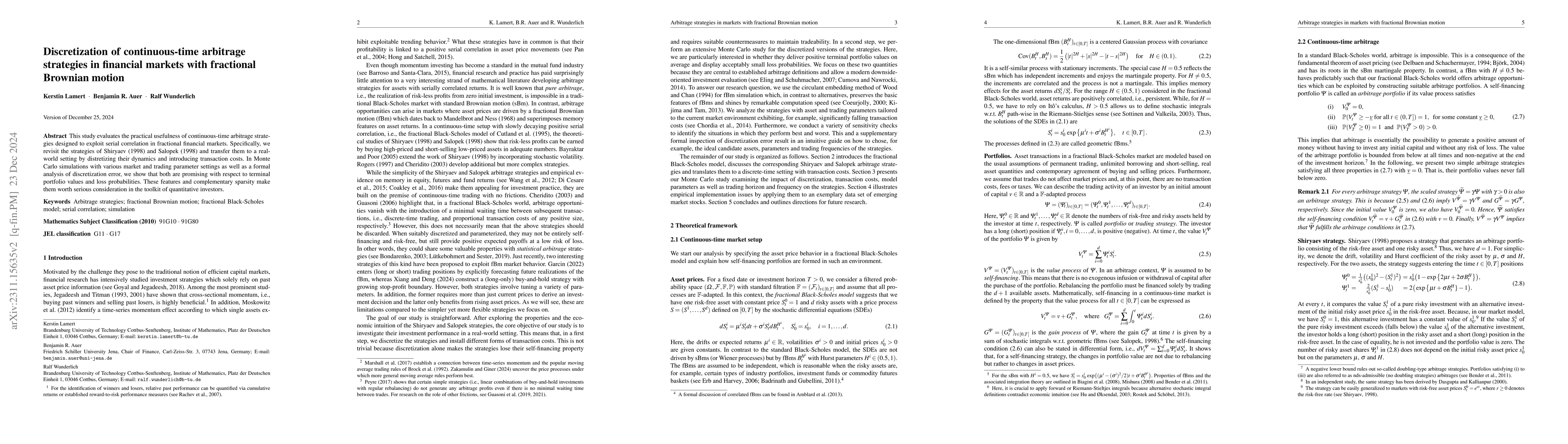 Thumbnail for Discretization of continuous-time arbitrage strategies in financial
  markets with fractional Brownian motion