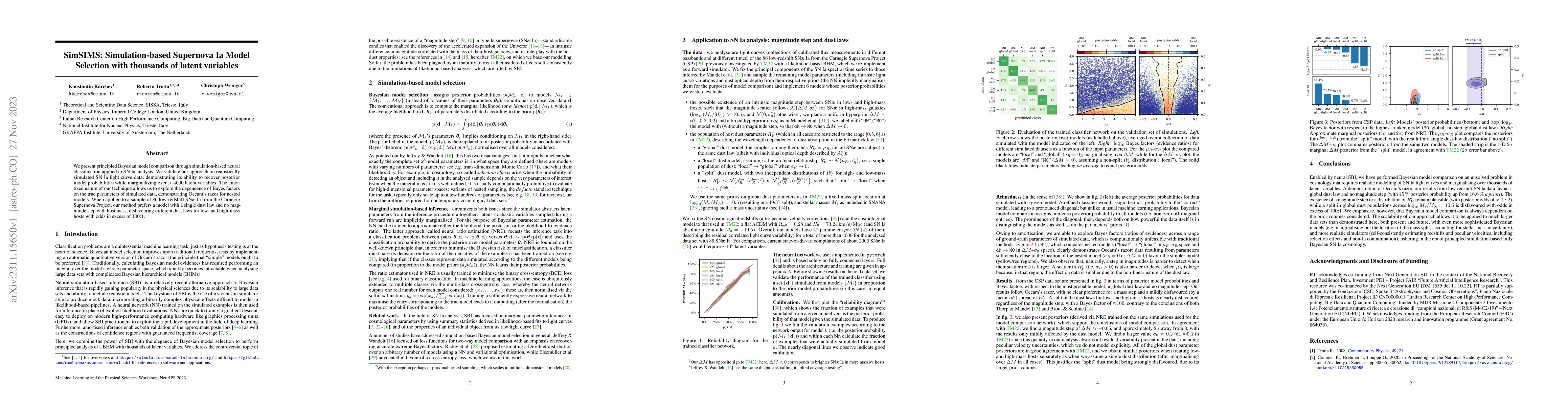 Thumbnail for SimSIMS: Simulation-based Supernova Ia Model Selection with thousands of
  latent variables