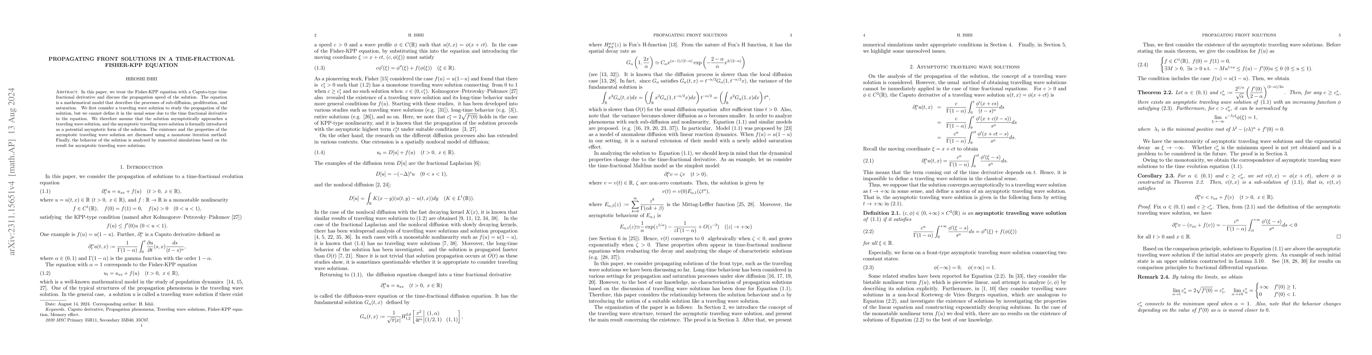 Thumbnail for Propagating front solutions in a time-fractional Fisher-KPP equation