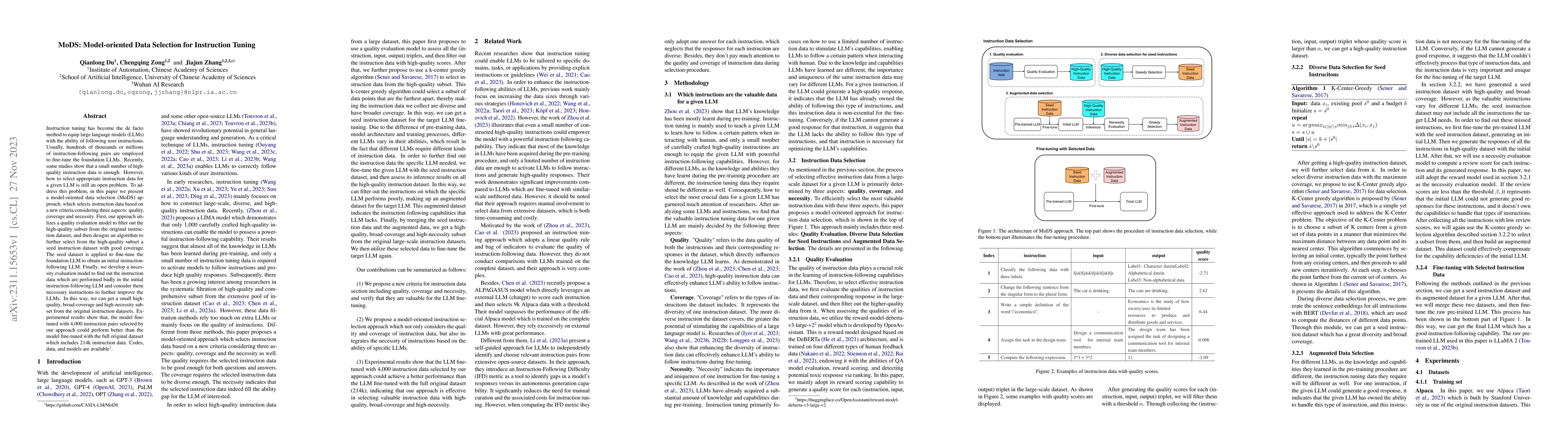 Thumbnail for MoDS: Model-oriented Data Selection for Instruction Tuning