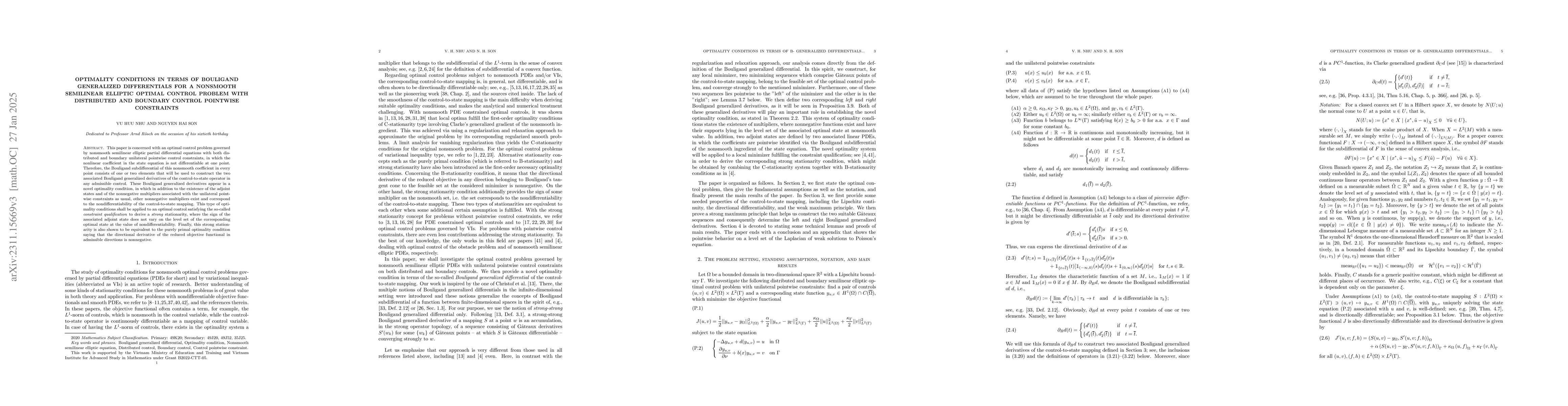 Thumbnail for Optimality conditions in terms of Bouligand generalized differentials
  for a nonsmooth semilinear elliptic optimal control problem with distributed
  and boundary control pointwise constraints