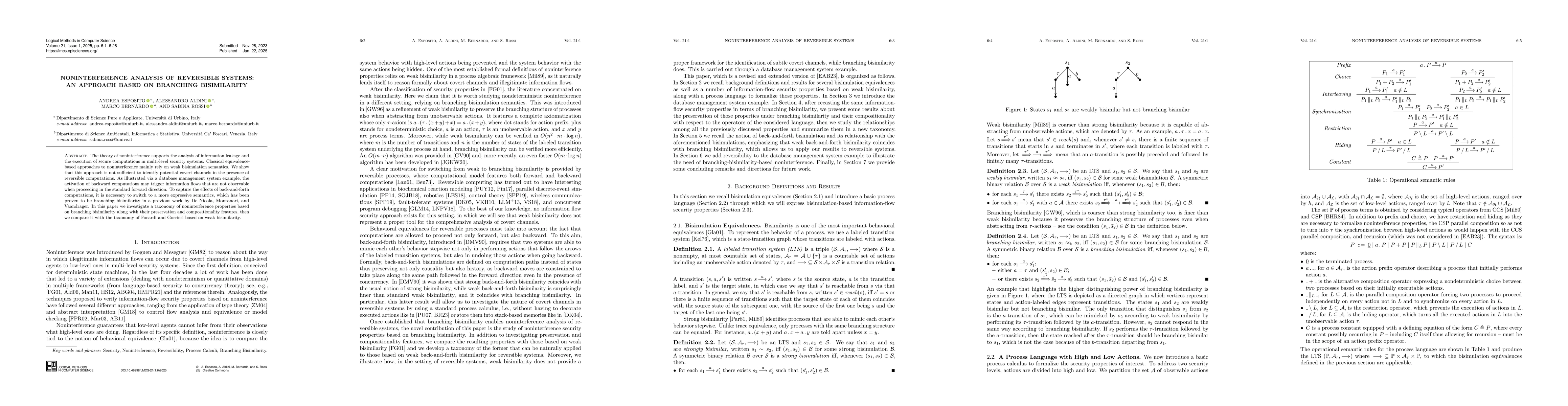Thumbnail for Noninterference Analysis of Reversible Systems: An Approach Based on
  Branching Bisimilarity