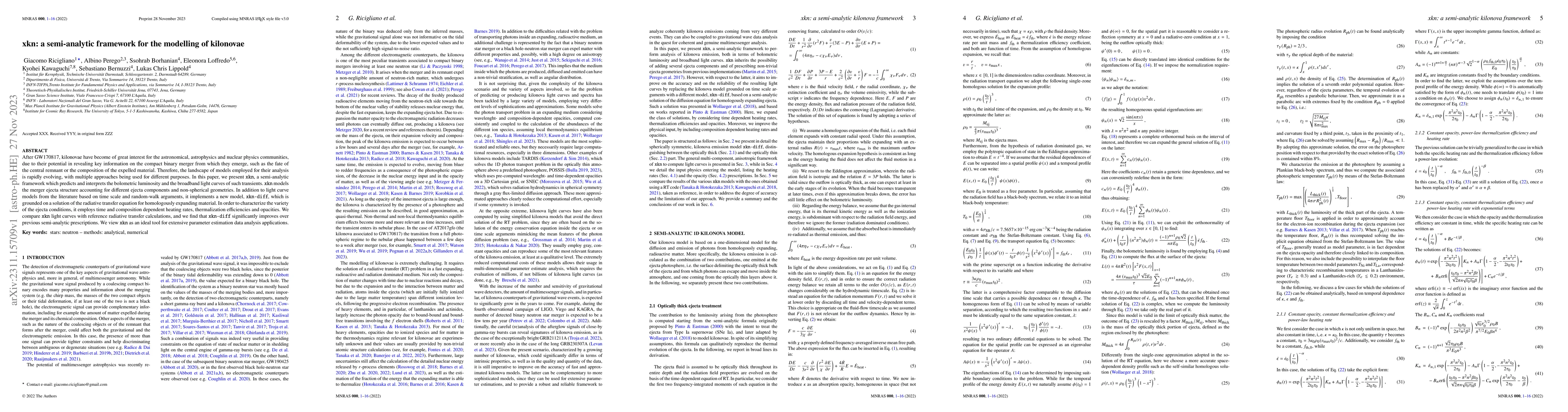 Thumbnail for XKN: a Semi-analytic Framework for the Modelling of Kilonovae