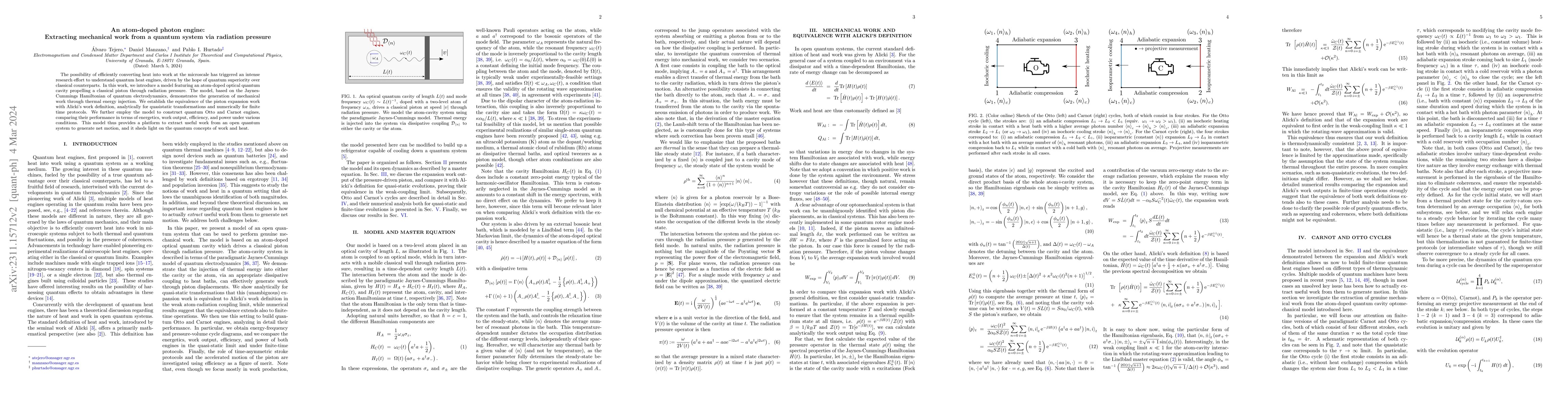 Thumbnail for An atom-doped photon engine: Extracting mechanical work from a quantum
  system via radiation pressure