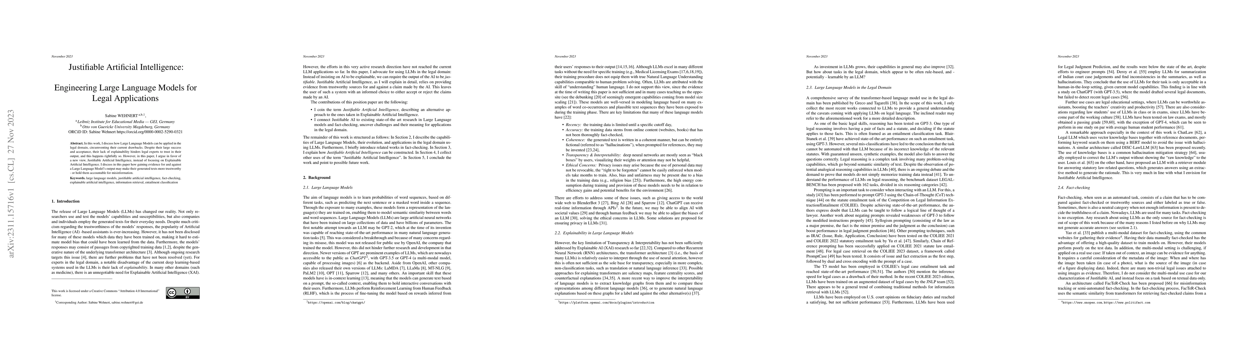 Thumbnail for Justifiable Artificial Intelligence: Engineering Large Language Models
  for Legal Applications