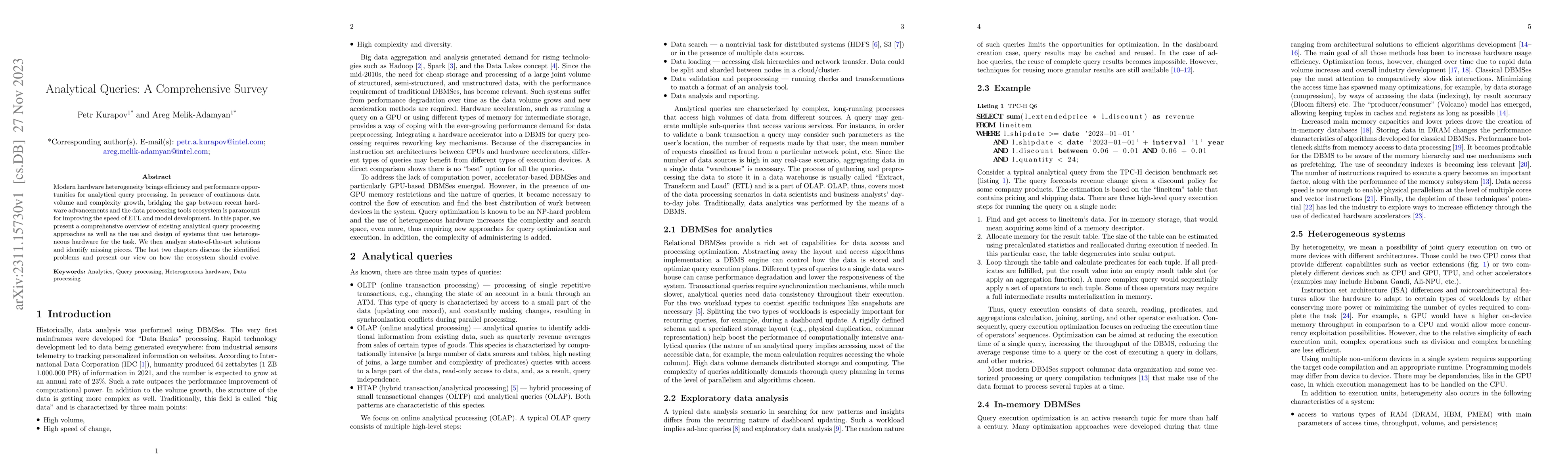 Thumbnail for Analytical Queries: A Comprehensive Survey