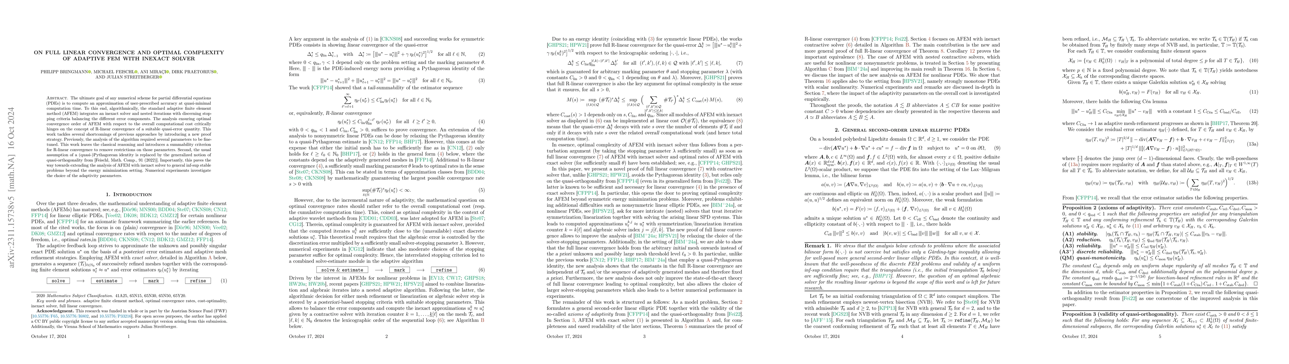 Thumbnail for On full linear convergence and optimal complexity of adaptive FEM with
  inexact solver