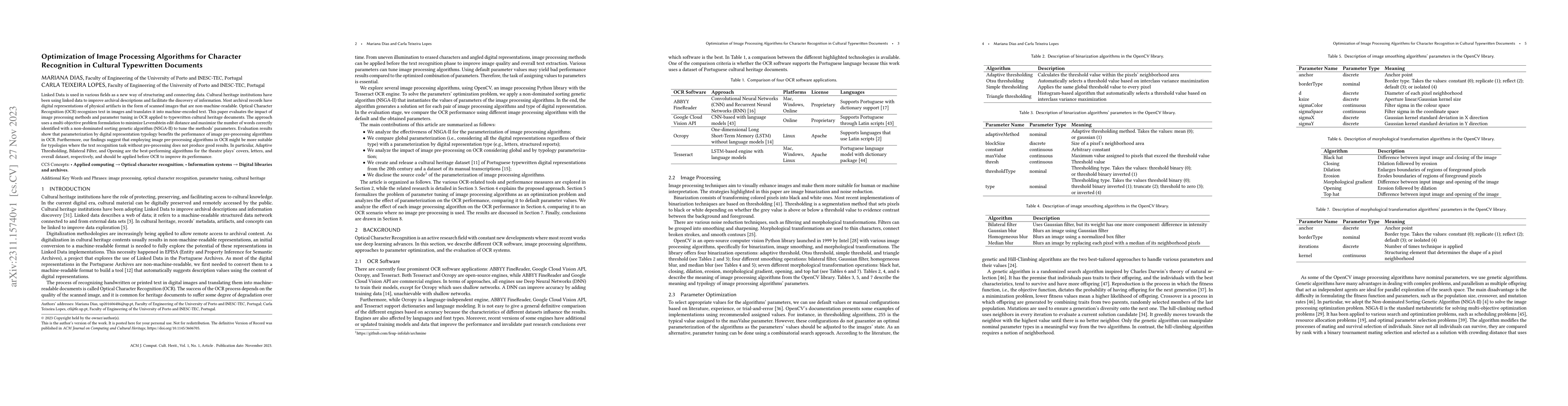Thumbnail for Optimization of Image Processing Algorithms for Character Recognition in
  Cultural Typewritten Documents