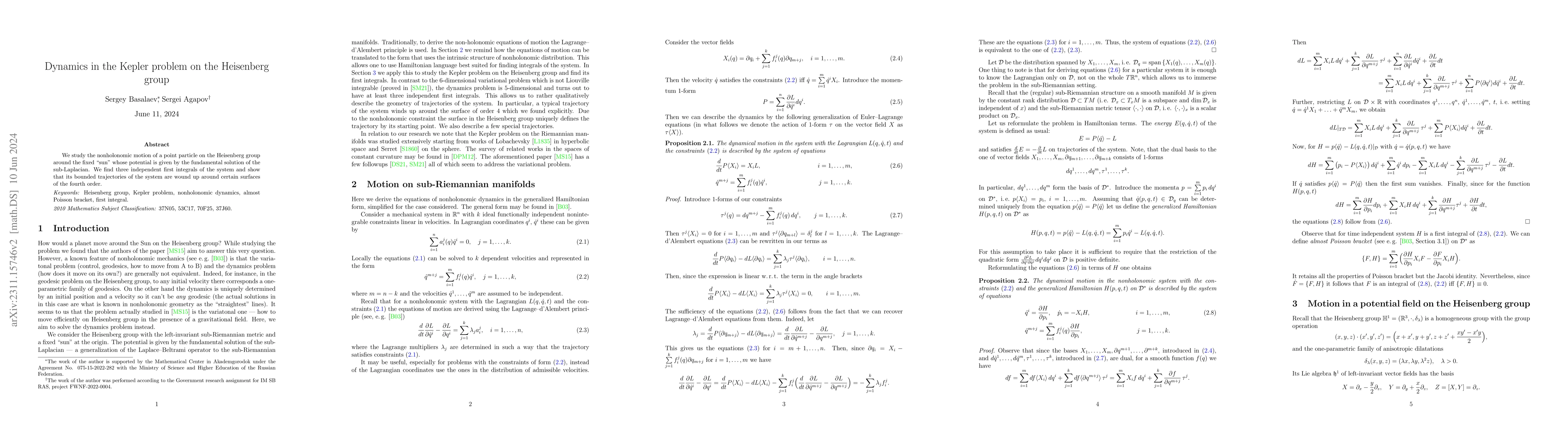 Thumbnail for Dynamics in the Kepler problem on the Heisenberg group