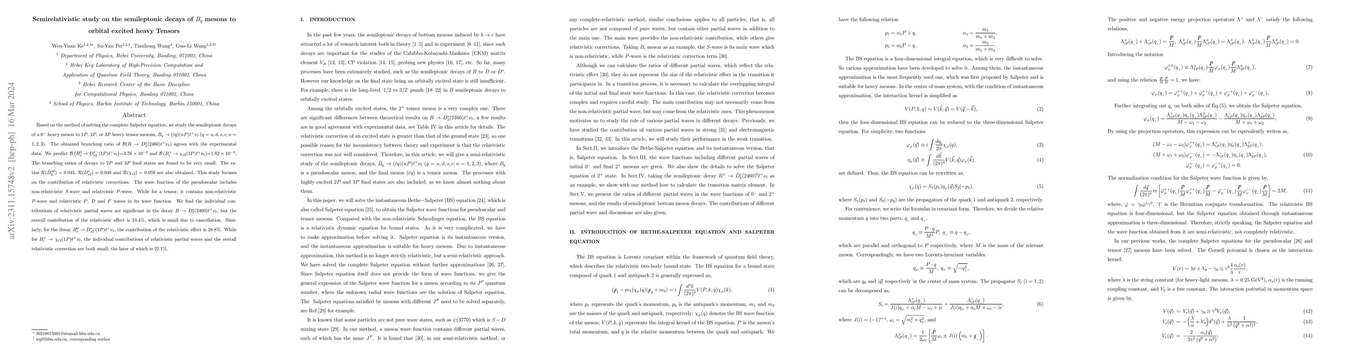 Thumbnail for Semirelativistic study on the semileptonic decays of $B_q$ mesons to
  orbital excited heavy Tensors