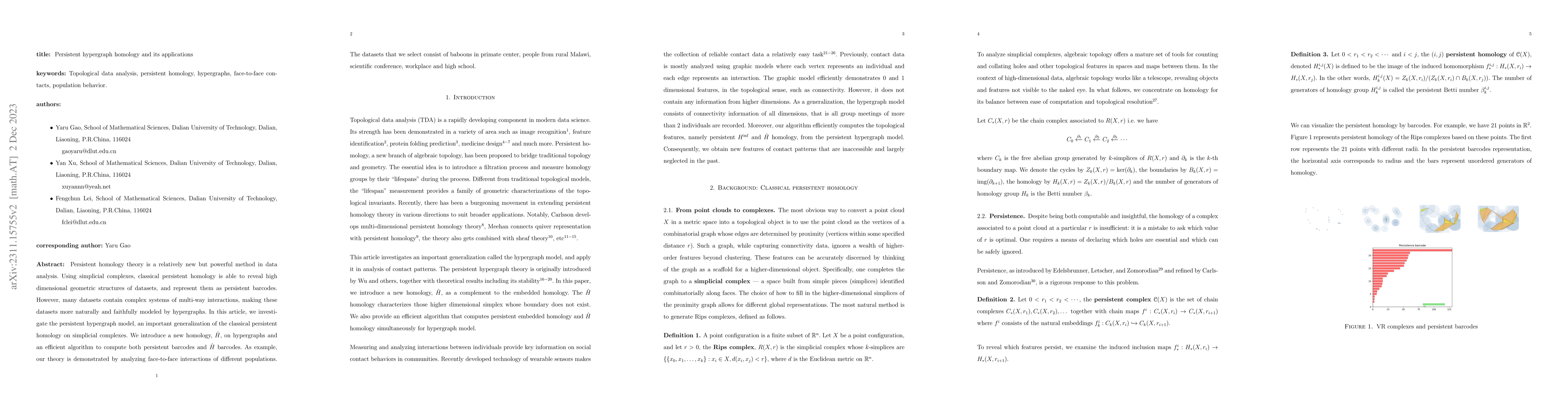 Thumbnail for Persistent hypergraph homology and its applications