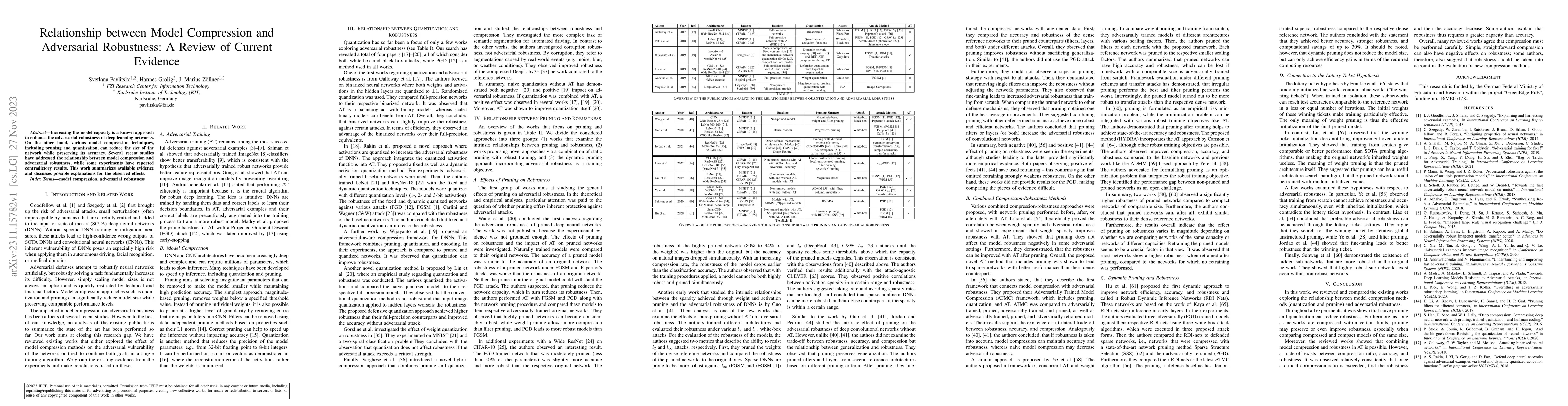 Thumbnail for Relationship between Model Compression and Adversarial Robustness: A
  Review of Current Evidence