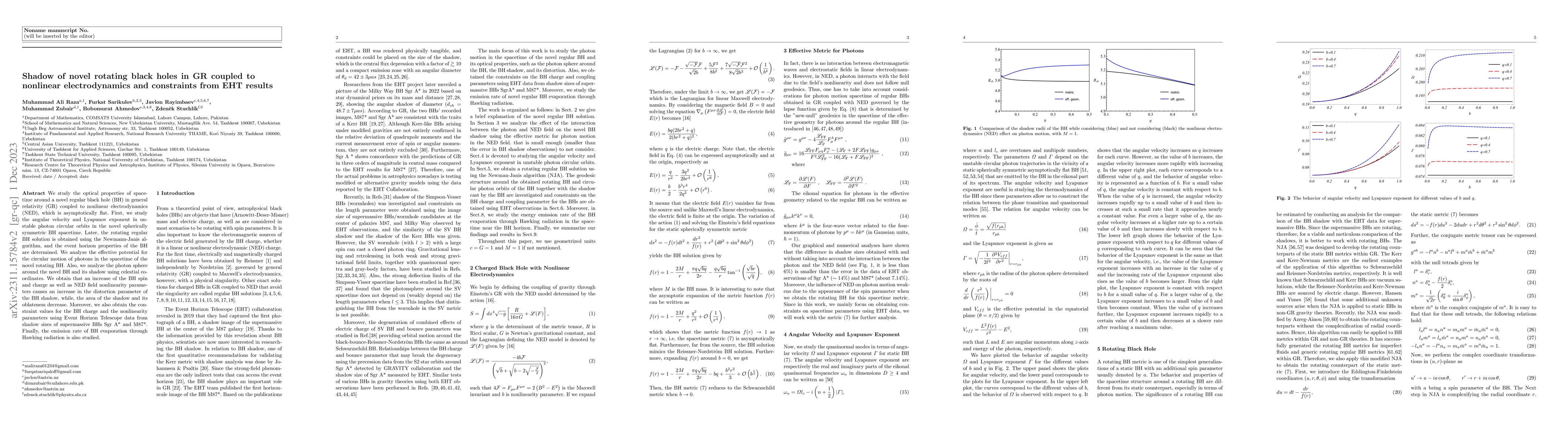 Thumbnail for Shadow of novel rotating black holes in GR coupled to nonlinear
  electrodynamics and constraints from EHT results